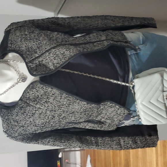 Forever 21 womens cropped twead/ faux leather jacket blazer, size XS - Picture 7 of 13